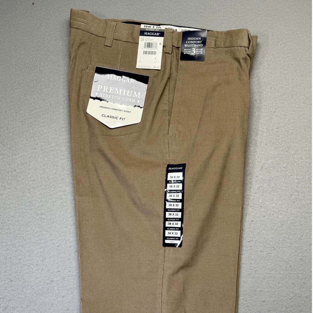 Haggar Men's Classic-Fit Stretch Corduroy Pants Mid Khaki 38x32 $90